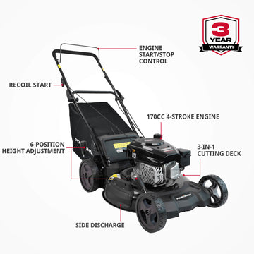 21'' 170cc Gas Push Lawn Lawn Mower Black, Oil Included DB8621PR