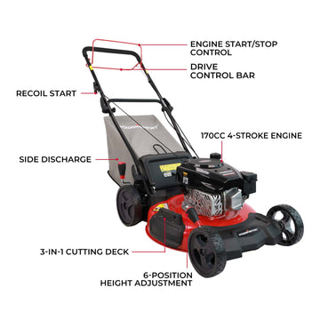 21'' 170cc Gas Self-propelled Lawn Mower Red DB2321SR