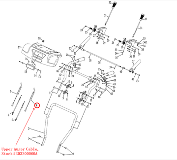 Snow Blower Parts - Upper Auger Cable, Stock #303200060A