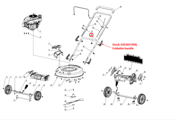 Lawn Mower Parts - Foldable handle, Stock #203051098