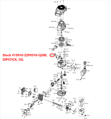 Lawn Mower Parts - 127cc/144cc/170cc Oil Dipstick Cap Assembly, Stock #15010-Z2P0310-Q200