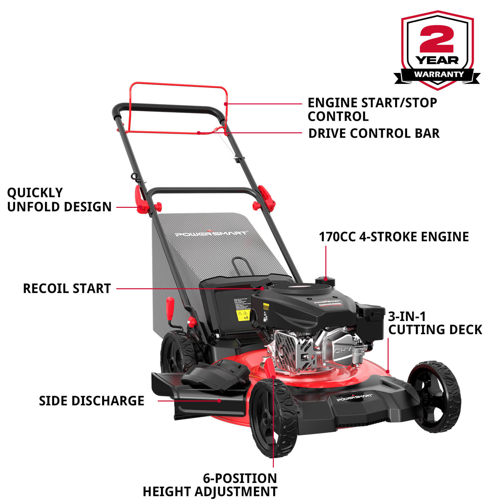 21 " 170cc Gas Self-Propelled 3-in-1 Lawn Mower V8621S