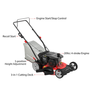 21'' 209cc Gas Push Lawn Mower Red DB2321PH